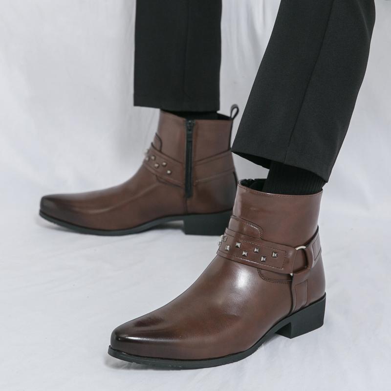 New Fashion Male Pointed Punk Rivet Chelsea Motorcycle Ankle Boots Men Designer Casual High Top Platform Shoes Zapatos Hombre