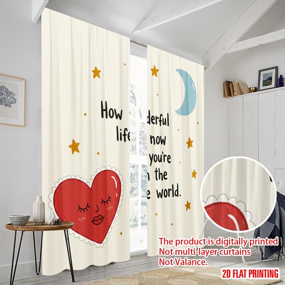 2pcs 2D flat printing Drapes How Wonderful Life You Polyester Fabric Without Electricity Festive Holiday Perfect for Indoor