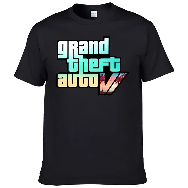 

Нова літня чоловіча футболка 2023 року Grand Theft Auto Gta Game Футболка з принтом 100% бавовна з круглим вирізом Top Street з короткими рукавами F118 M рожевий