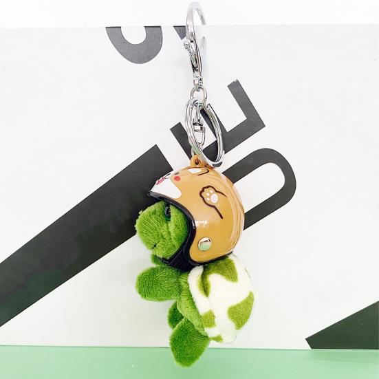 Pluszowy Breloczek Żółw z Kaskiem Metalowy Pierścień Zabawny Miękki Puszysty Ozdoba Plecaka Przeciw Zagubieniu Urocze Zwierzątko Breloczek do Kluczy Akcesoria do Torby