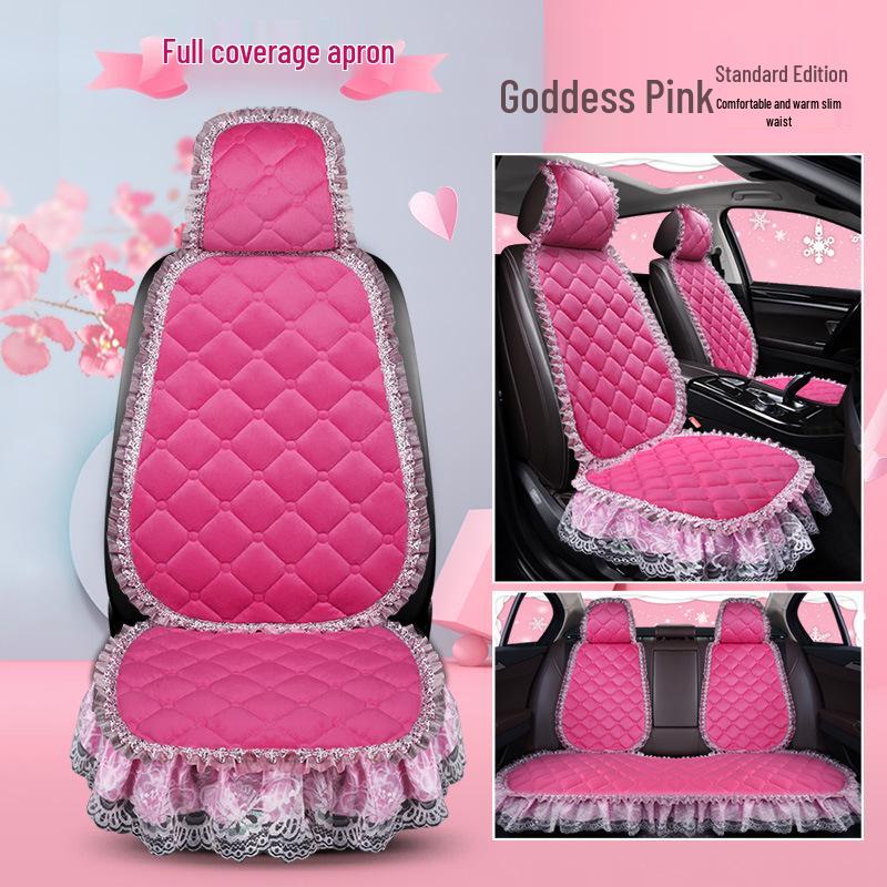 Uniwersalna antypoślizgowa pluszowa poduszka na fotel samochodowy z koronkowym wykończeniem na jesień i zimę