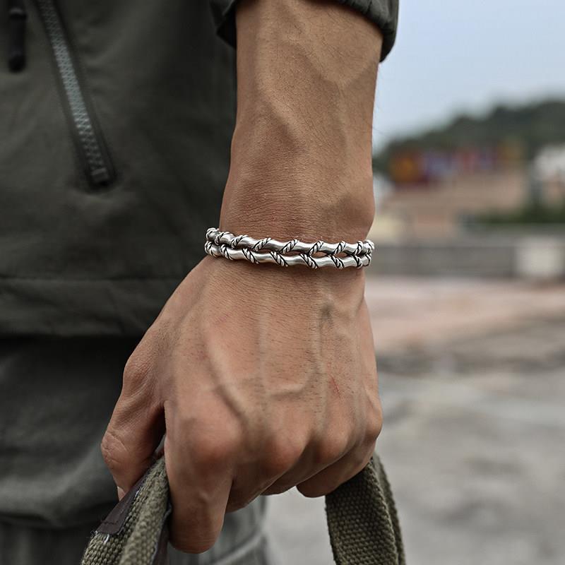 European and American fashion Cuban woven double-layer bamboo bracelet men's personality retro Thai open bracelet bracelet men