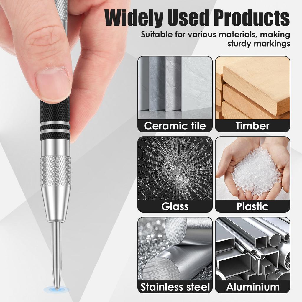 5inch Automatic Center Punch Premium Steel Spring Loaded Center Hole Punch, Adjustable Spring Impact Center Marker Scriber Tool