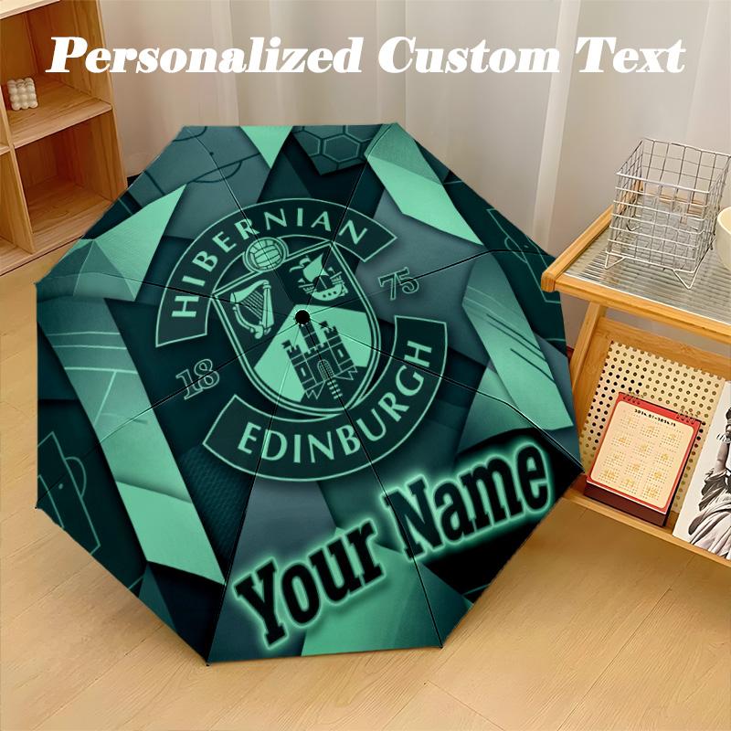 8 Rib Auto Folding Umbrella Hibernian FC Print Custom Name Text Portable Rain Gear