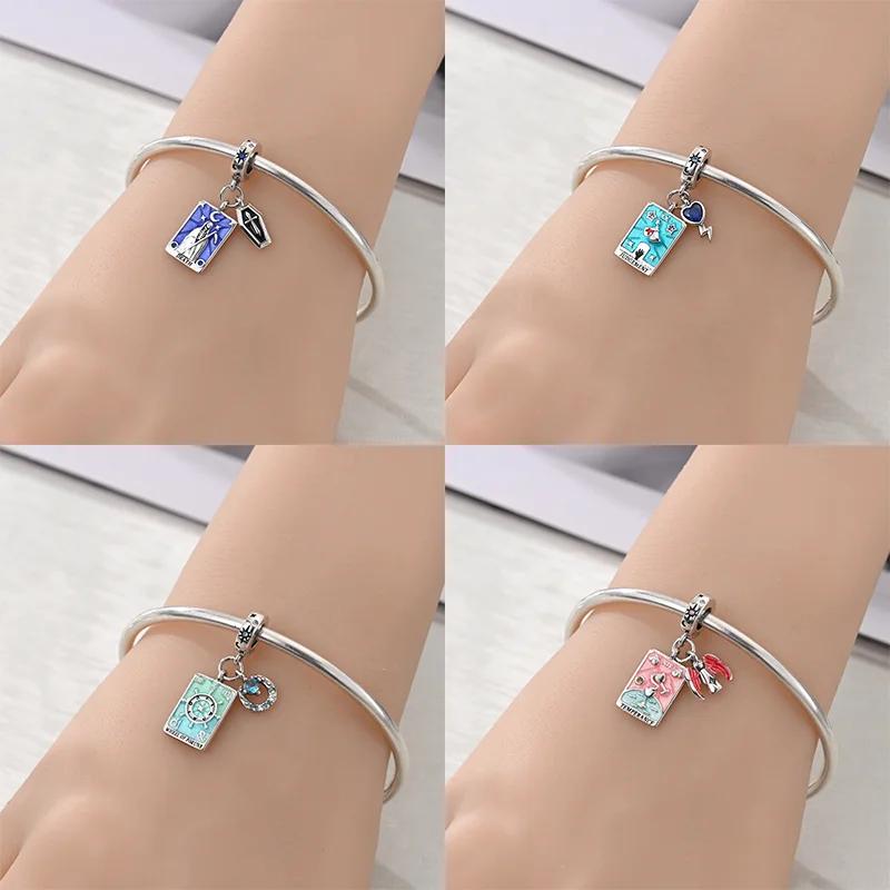 Plata 925 Arcanos Mayores Arcanos Menores Cartas de Tarot Colgantes Amuletos Encaje Original Pulsera DIY Collar Joyería de Cumpleaños