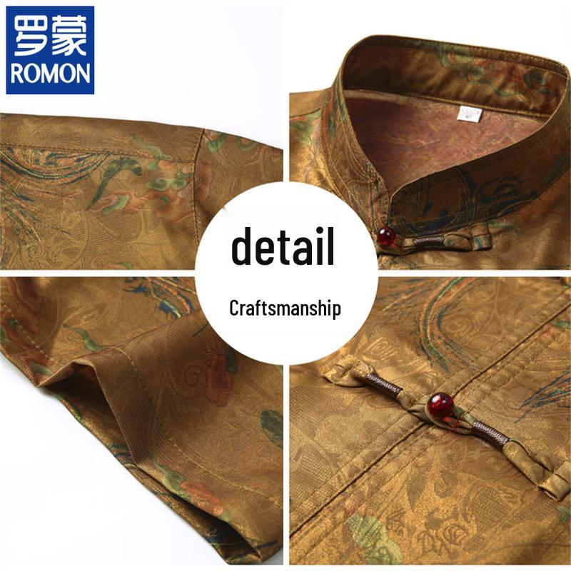 ROMON Men's Chinese Style Floral Short-Sleeve Shirt
