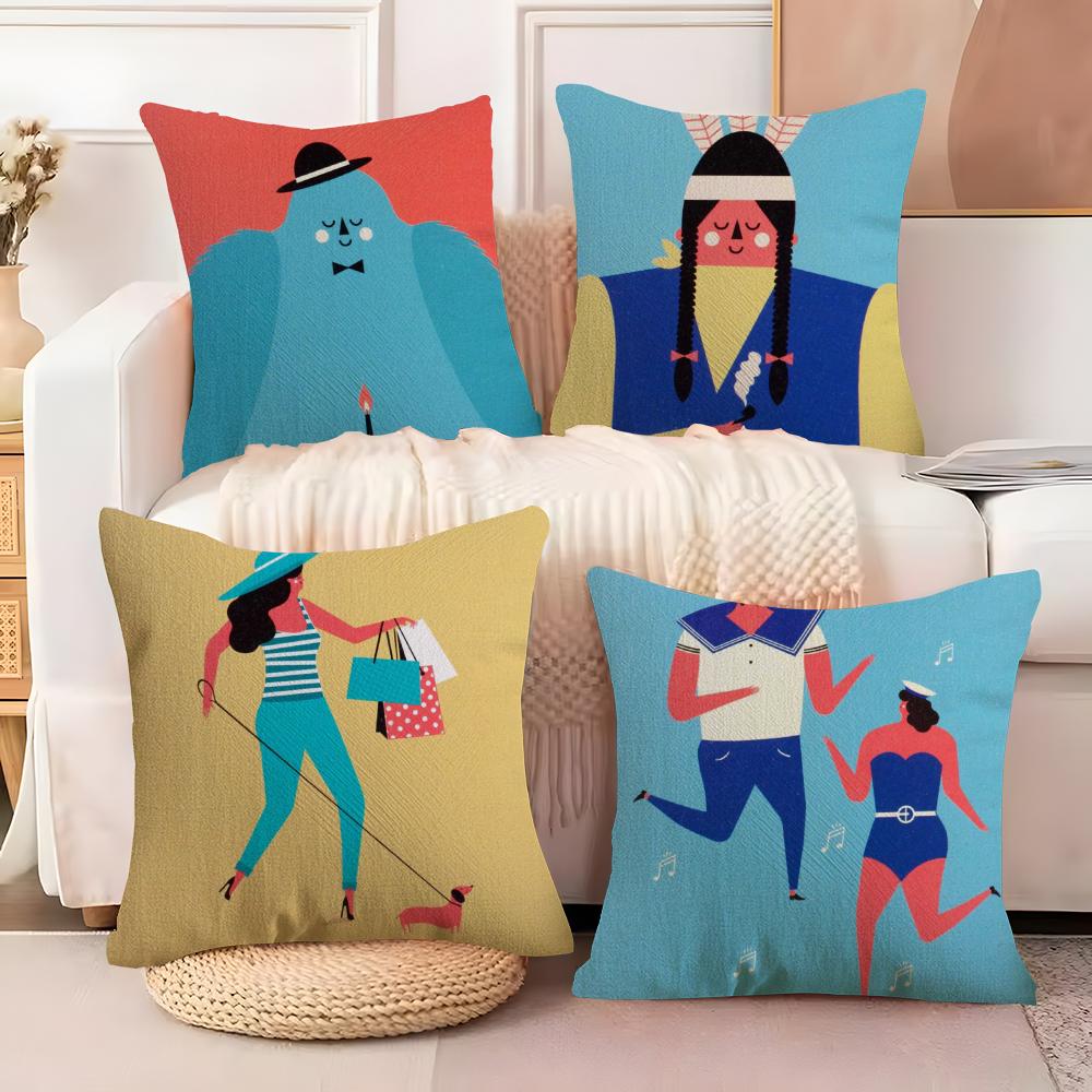Illustration by D-Dawid R-yski Pillow Case Natural Linen Double-Sided Printing Sofa Home Decor Cushion Cover