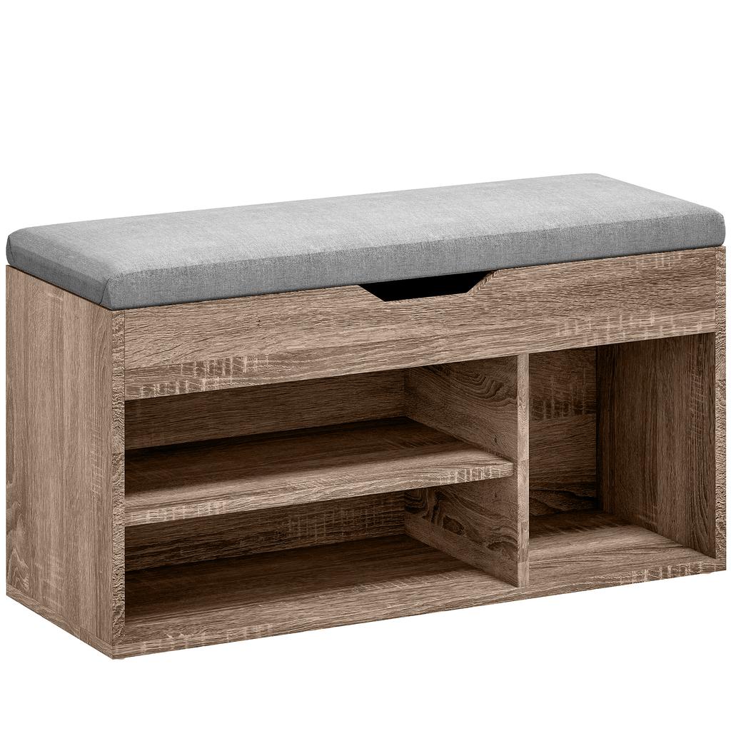 Shoes Cabinet Bench Hidden Storage Padded Seat Organiser Footwear Rack Hallway Grey Wood Grain