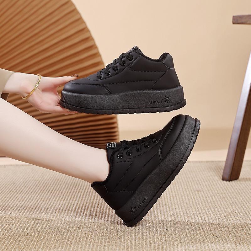 Solid Color Thick Platform Sole Fleece Lined Casual Winter Sneakers For Women