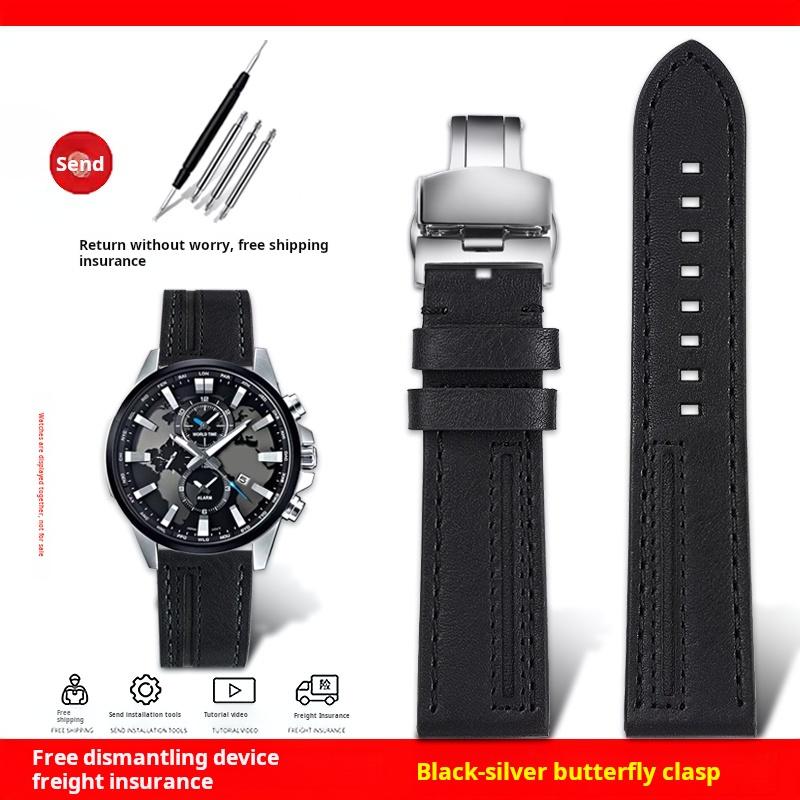 For Casio EDIFICE ECB-900YDB ECB-1000 EFR303/304/S510 EQB-50 Series Watch Band Genuine Leather Cowhide Watch Strap 22MM Bracelet