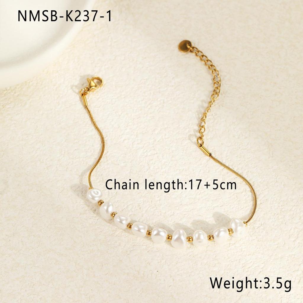 Elegant Baroque Faux Pearl Stainless Steel Layered Bracelet Earrings Set
