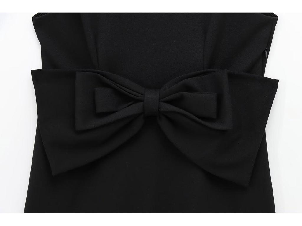 2025 Spring/Autumn Sleeveless Mini Dress with Bow Decoration - Cross-Border European & American Fashion