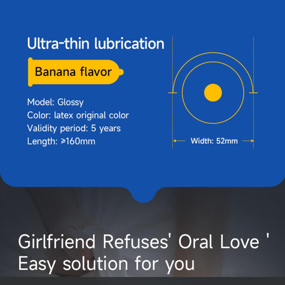 Ultra-thin Condom Lubrication Natural Latex Condom 52mm Banana Flavor Bump Thread Safe Sex Sex Product for Male