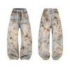 Mens Loose Wide-Leg Jeans Streetwear Punk Tie-Dye Wash Casual Long Pants