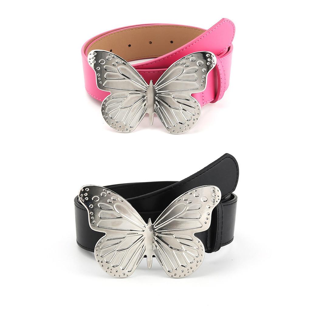 2023 Spring Season European And American Women's Belt Retro Pink Waistband With Alloy Butterfly Buckle