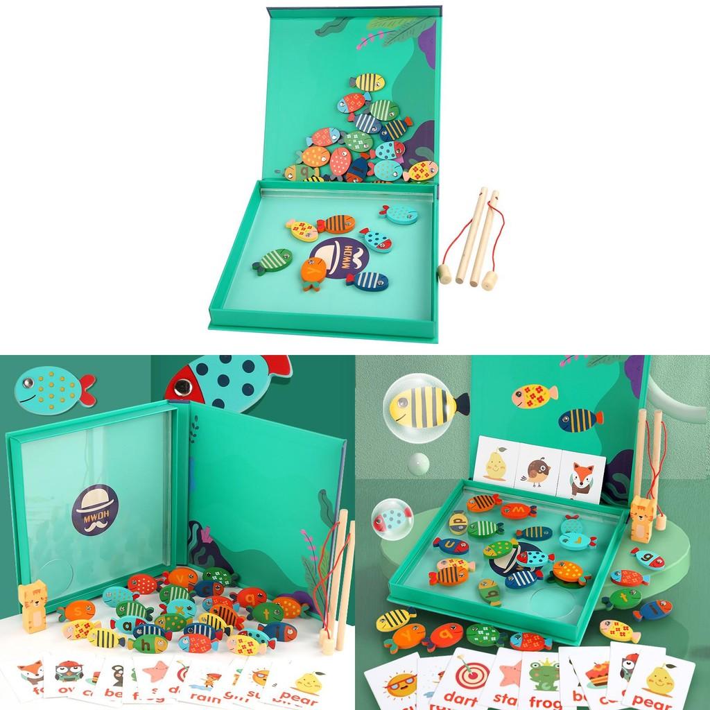Fishing Wooden Magnetic Puzzle Toys For Childrens Educational Matching Word