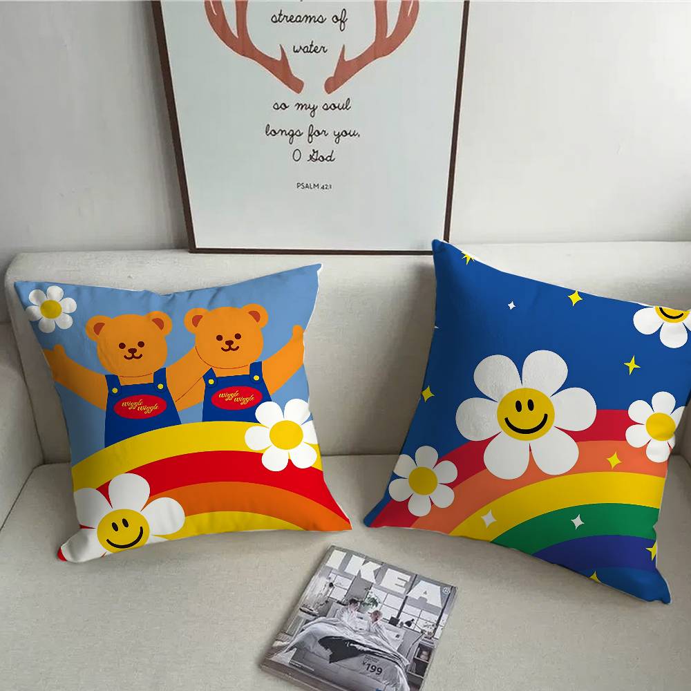 1PC W-Wiggle Wiggles Smile Flower Pillow Case Square  Bedroom Sofa Leisure Comfort Cushion Car Home Decoration Pillowcase 40x40