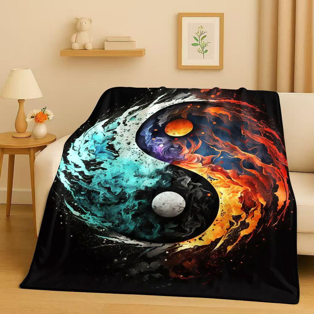 3D Yin Yang Chinese Tai Chi Eight Diagrams Natural Balance Art Flannel Blanket,Soft Plush Throw for Home Bedroom Bed Sofa Cover