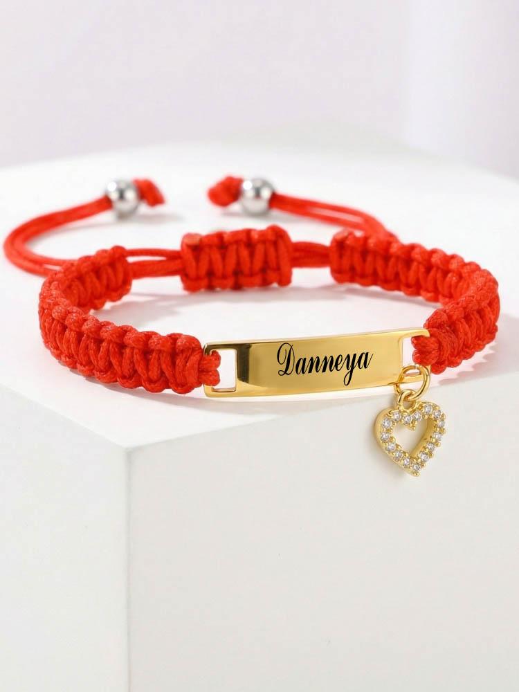 Braccialetto Personalizzato per Bambini, Ciondolo a Forma di Cuore in Acciaio Inossidabile, Catena Regolabile in Corda Rossa, Gioiello Personalizzato per Bambini Regalo per Neonato