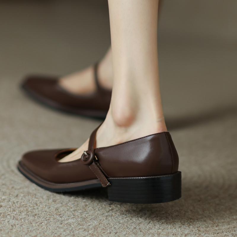 Casual Women's Low Heels Mary Jane Shoes Fashion Comfortable Straps Black Brown Walking Party Loafers Shoes Ladies 2024 Spring