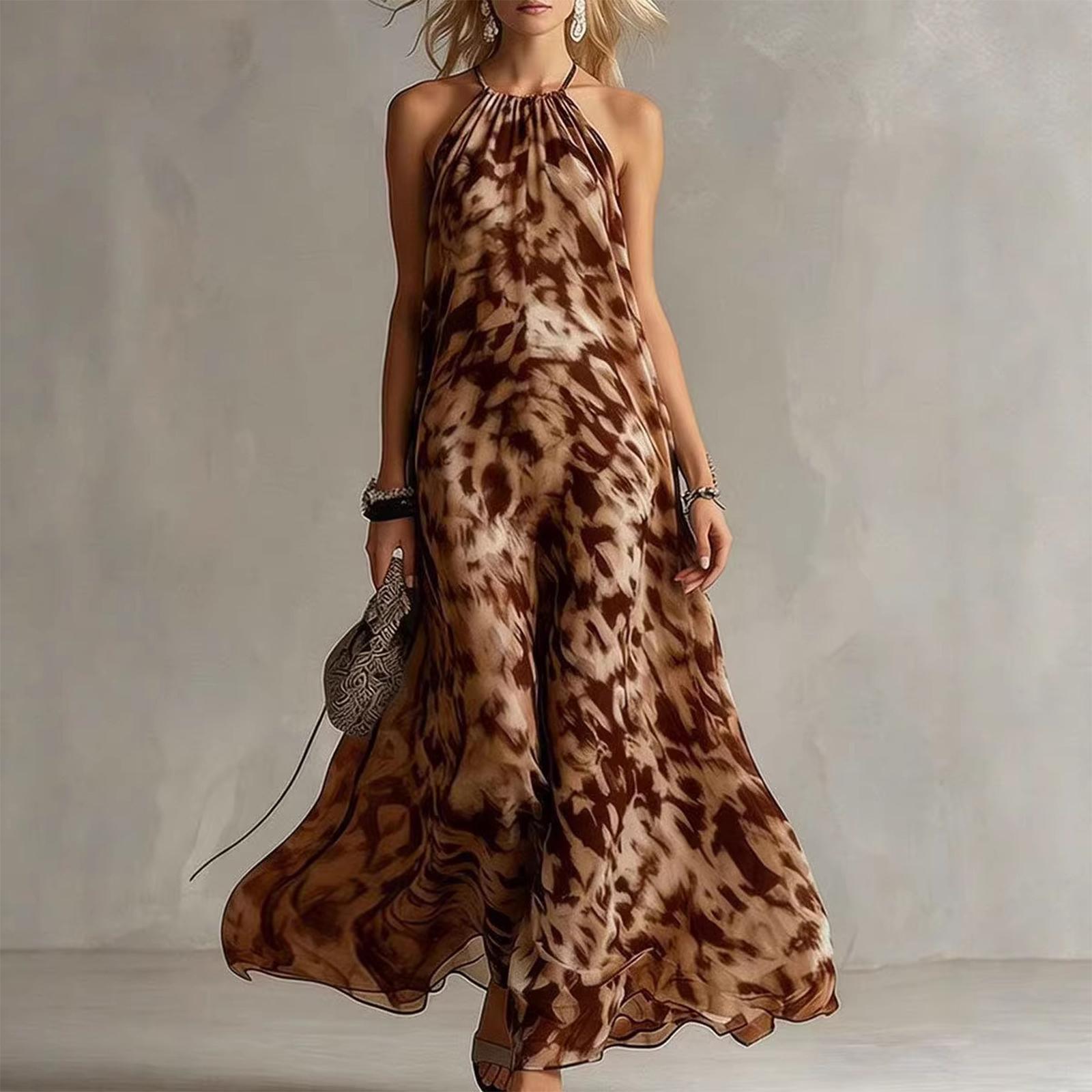 

Ladies Casual Printed Chiffon Camisole Dress, Long Skirt L коричневый