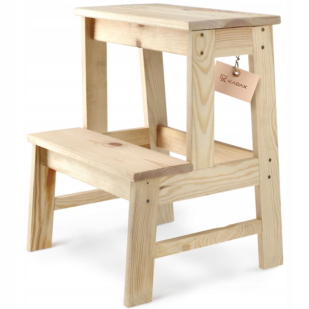 KADAX Wooden Kitchen Stool 50cm Platform With Step Solid