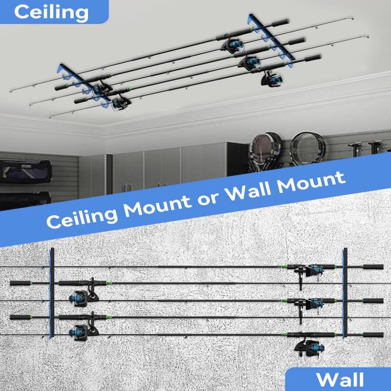 Wall-Mounted 5-Piece Fishing Rod Holder for Garage Storage