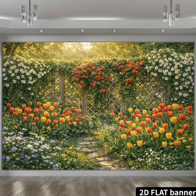 Colorful Flower Fence Background, Summer Garden Decor