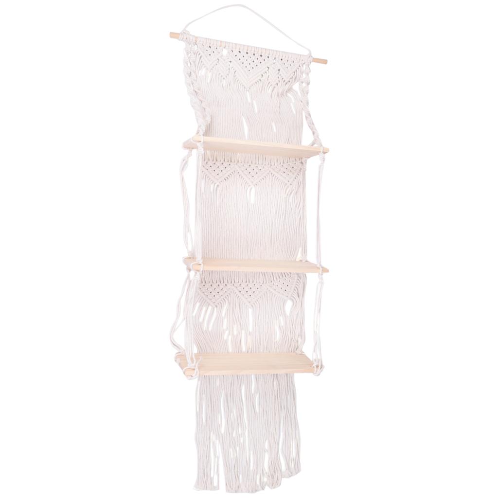 M-Modern-Boho Macrame Wall Hanging Shelf 3 Tier Handmade Woven Tassel Wood Organizer Shelves Wall Floating Hanger For Home Decor