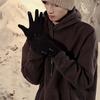 Anti-slip PU Anti-cold Mittens Soft Windproof Finger Mittens Plush Thickened Gloves  Outdoor