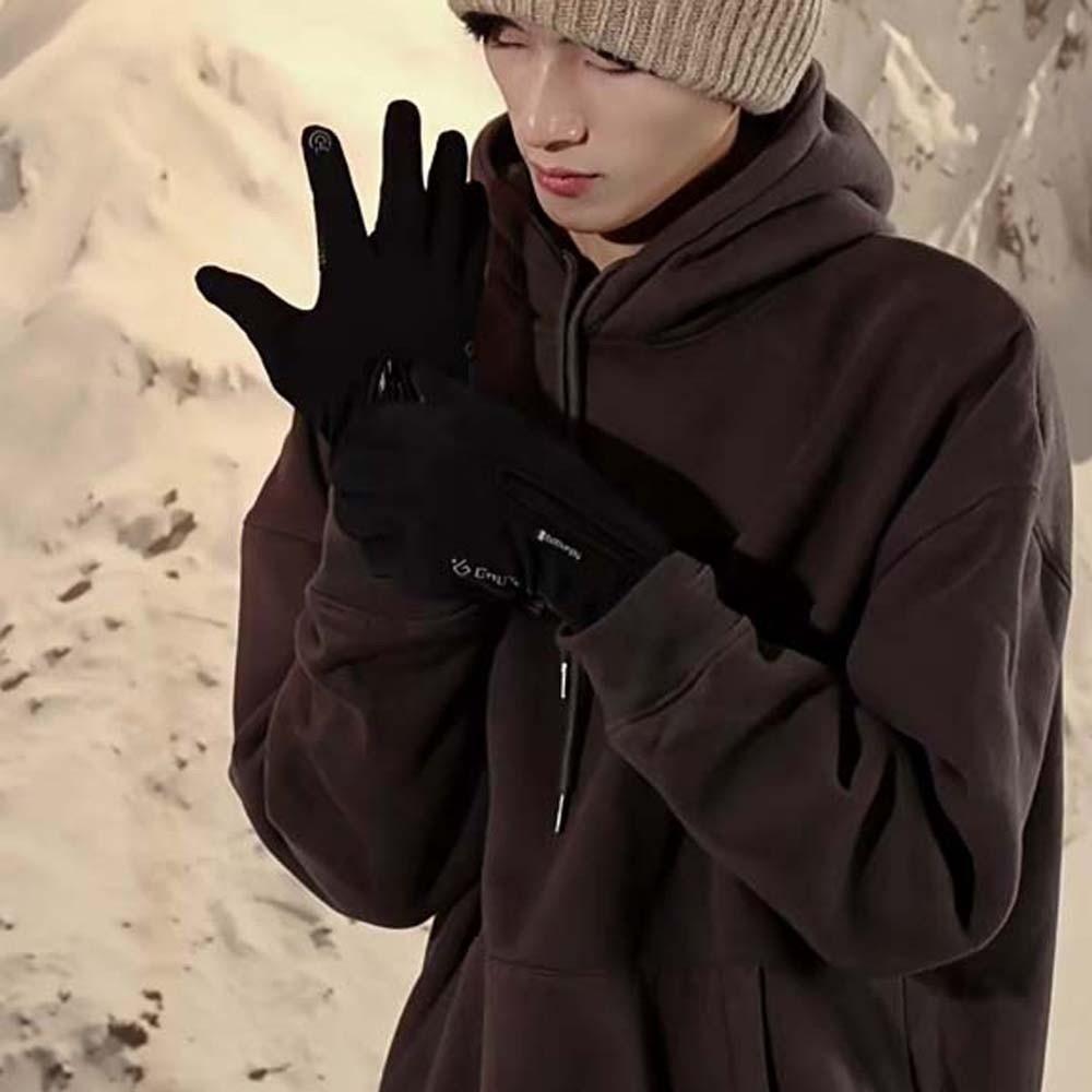 Anti-slip PU Anti-cold Mittens Soft Windproof Finger Mittens Plush Thickened Gloves  Outdoor