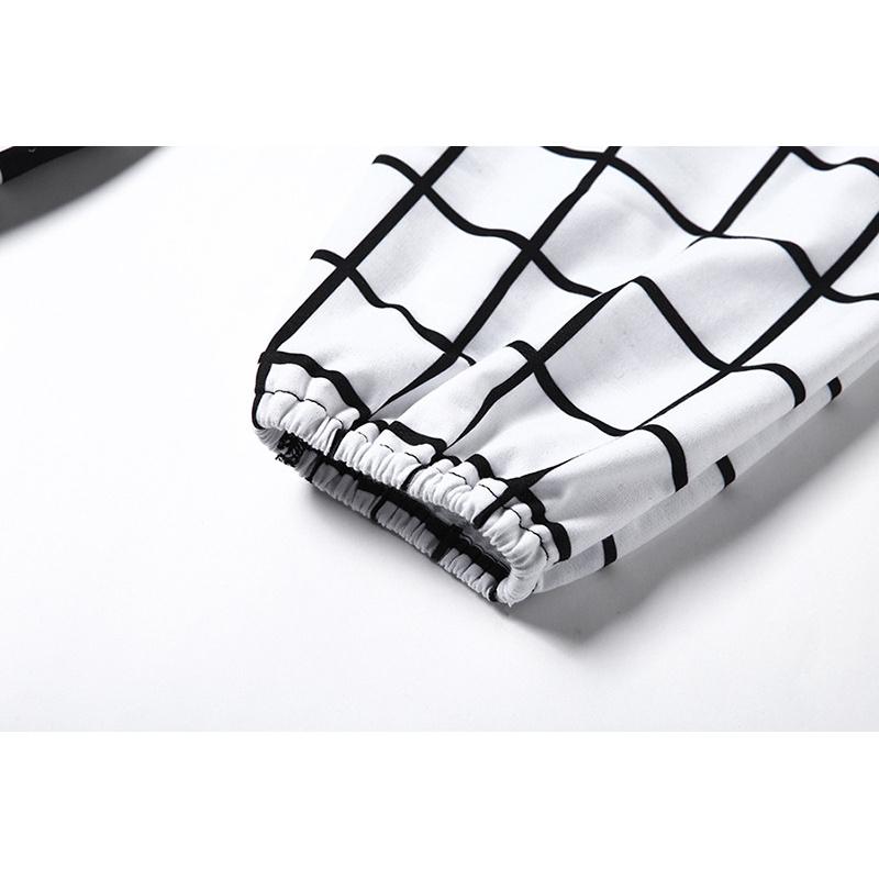 Spring and Autumn Color-Block Loose Checkerboard High-Waist Jogger Casual Sweatpants for Women