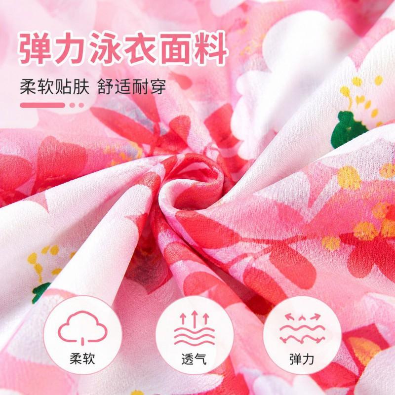 Girls One-Piece Swimsuit With Floral Print Sleeveless Ruffled Trim Tummy Control Design Swimming Water Play