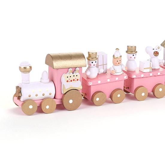 Yousheng Mini Christmas Train Wooden Train Ornament with Mini Snowmen Santa Xmas-themed Train Table Decoration Toy Train Gifts for Kids