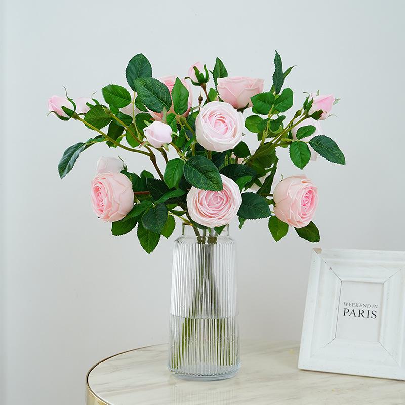 New 3-head moisturizing rose simulation flower wedding home living room decoration ornament