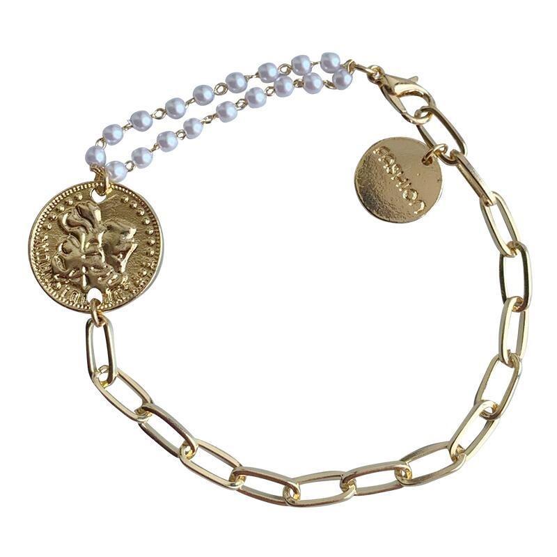 Meier New Arrival Bracelet Niche Stylesense of Designfrench Gold Coin Metal Bracelet Stylish Head Bracelet