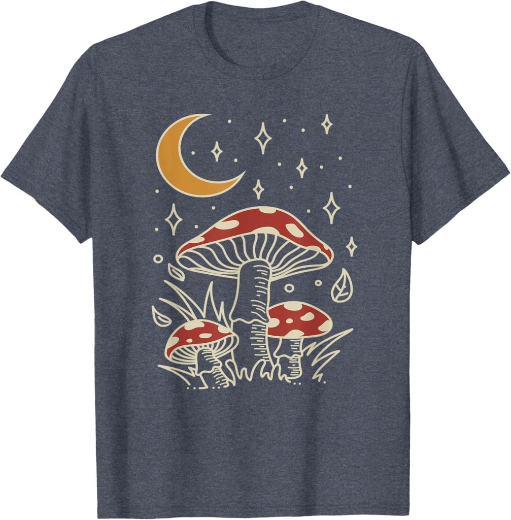Pilz Mond Sterne Grafik T-Shirt Cottagecore Hexenhaft Astrologie Himmlischer Print T-Shirt