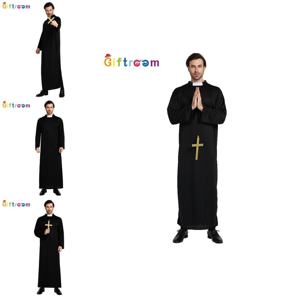 Elegant All-black Long Robe For Men Perfect For Western-themed Halloween Parties And Stage Performances