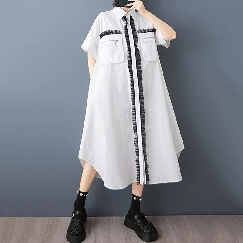 

XITAO Zipper Pocket Patchwork Gauze Dress ZMY1354 One Size белый