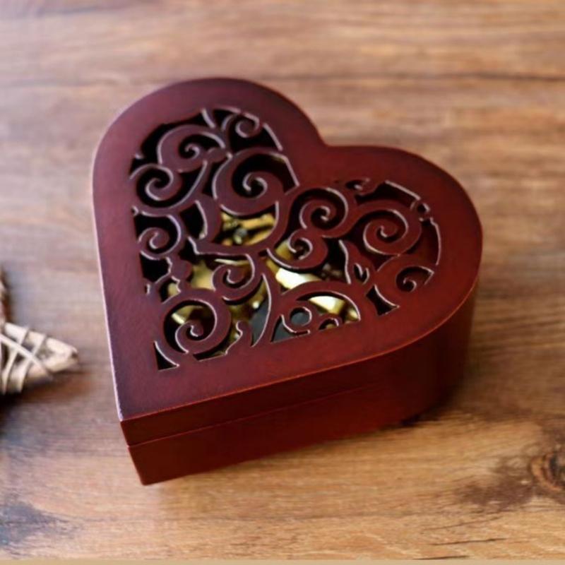 Wind Up Music Box,Heart Shape Retro Wooden Carved Mechanism Musical Box Gift for Lover Girlfriend Wife Husband