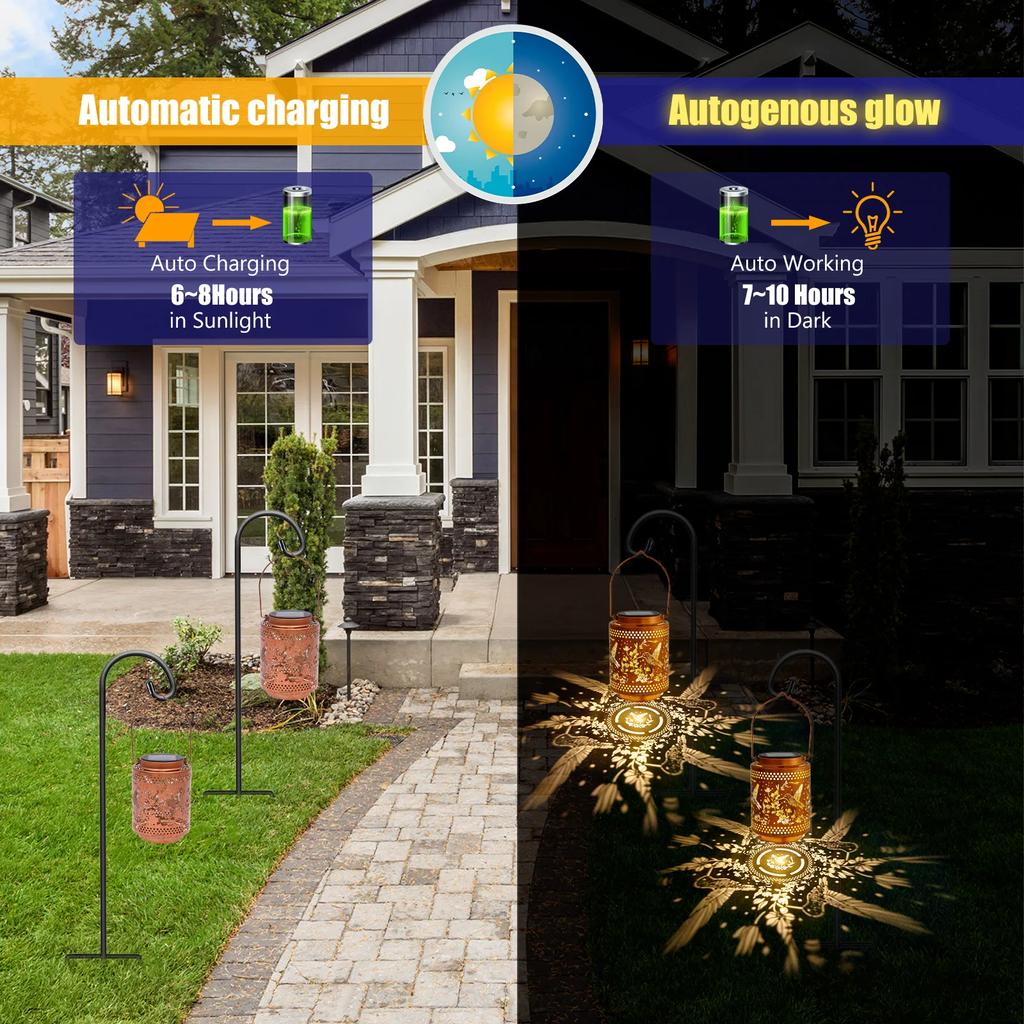 Hummingbird Solar Lantern IP65 Waterproof Metal Solar Light Dual Lighting Mode Step Wall Fence Lights Outdoor Garden Decoration