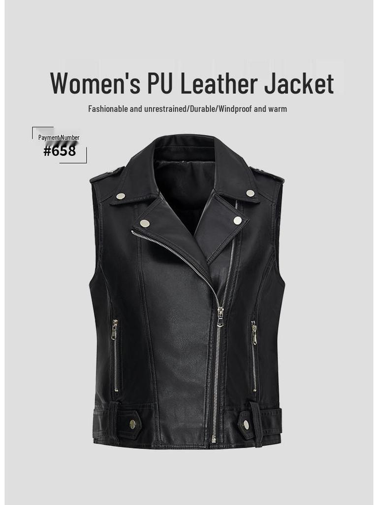 European & American Women's Short Leather Lapel Jacket: Autumn Fashion Vest Coat with Custom Patterns