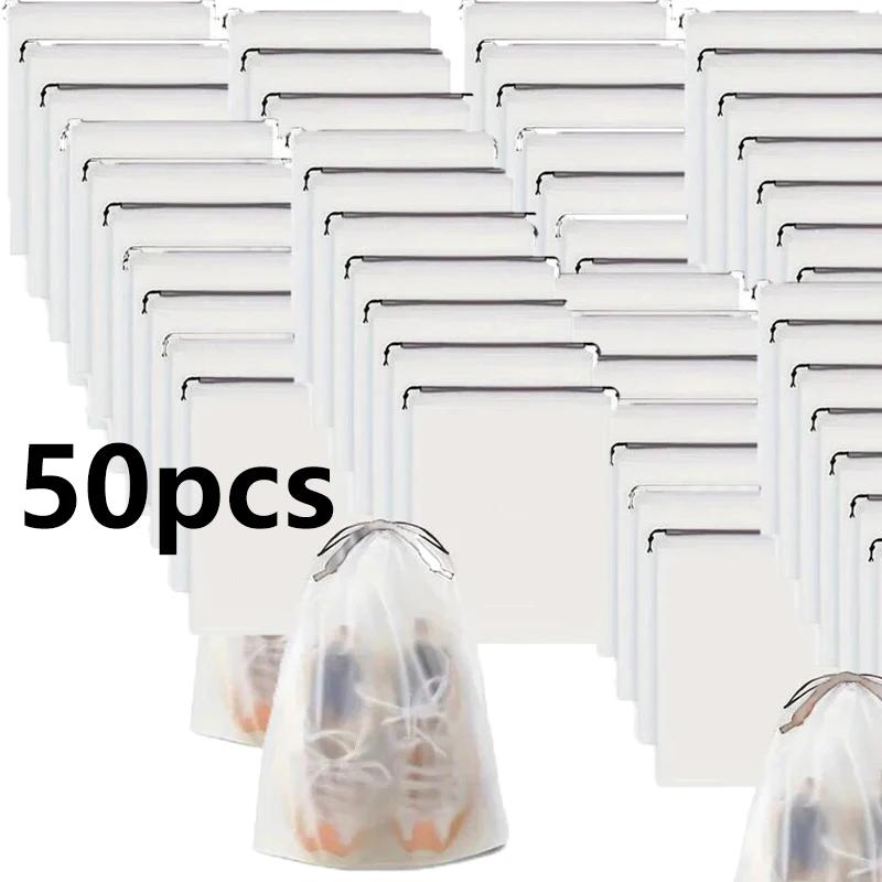 10/20/50pcs Portable Shoe Storage Drawstring Storage Bags Sundries Travel Makeup Bag Waterproof Transparent Plastic Storage Bags