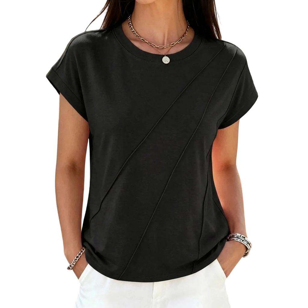 Women's Elegant Round Neck Short Sleeve T Shirt Top Casual Loose Fit Lightweight Soft Fabric Summer Wear