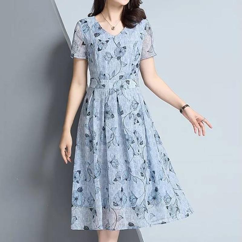 Wickelkleid mit Blumenmuster in Midilänge, schmale Passform, Vintage-Stil, schmeichelhaftes Bauchweg-Kleid in Midilänge, bedruckter A-Linien-Rock