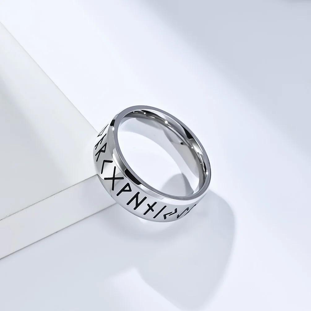 YILUOCD Viking Runes Ring Stainless Steel 24 Runes Nordic Amulet Odin Norse Jewelry for Men Women Couple