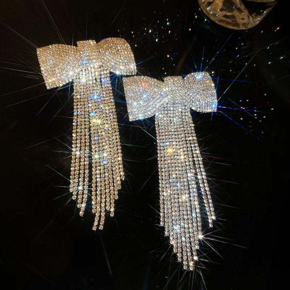 Rhinestone Temperament Hair Clip Long Tassel Bow Hair Clip Fashion Spring Hair Clip for Women