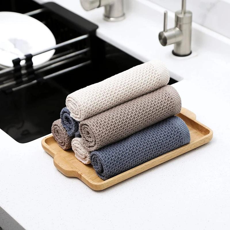 Honeycomb 100% Cotton Kitchen Towels Ultra Soft Absorbent Reusable Washable Household Dish Cloths Cleaning Towels