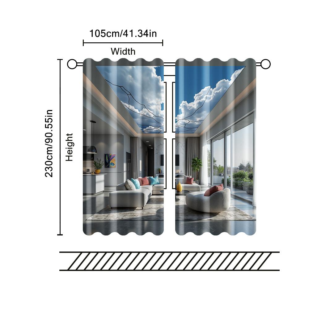 2 Pcs   Filtering Curtains (excluding Rods   Non-movable   Without Batteries) Broken Wall Sky for Use In Bedrooms and Living Rooms