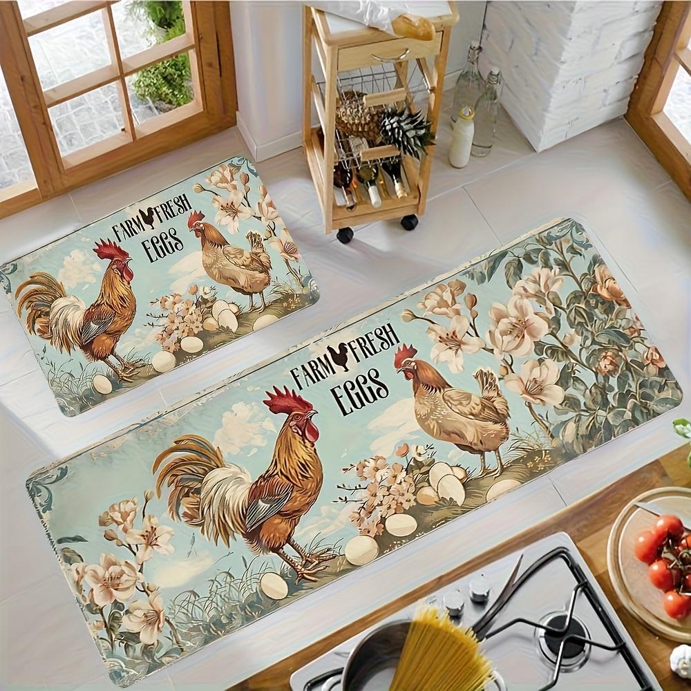 1 Stuk Anti-Vermoeidheid Keukenmatten Boerse Haan Bloemenprint Waterdicht Antislip Dik Gekussend Keukenmat Zwaar Uitvoering Comfort Staande Mat voor Keuken